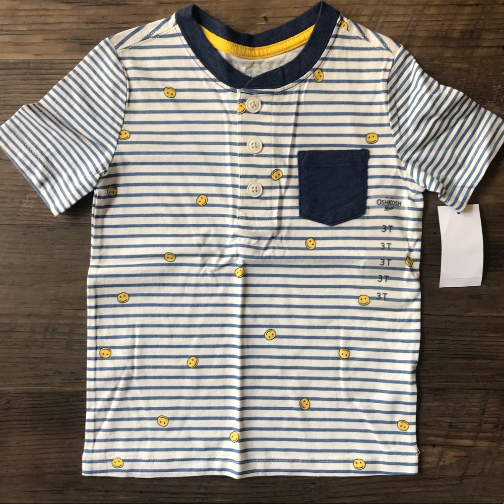 Boys Striped Happy Smiley Emoji Tee Shirt 3T NWT